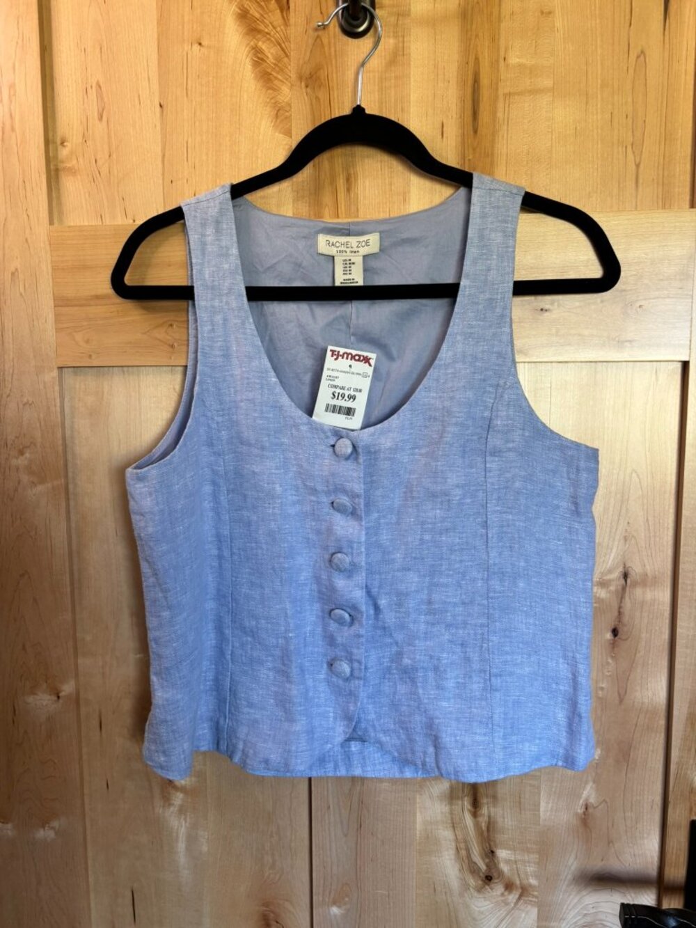 New NWT Rachel Zoe Linen Vest Light Blut M Medium Buttons 100% Linen Summer